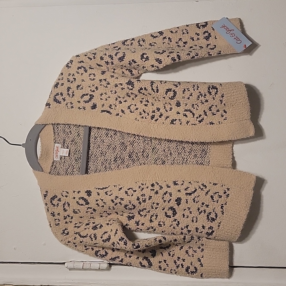 Cat & Jack Kid's Animal/PR6GY7  Cream Leopard Open Front Sweater Size XS - Picture 9 of 16